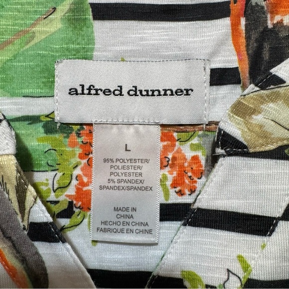 Alfred Dunner Tropical Print Shirt with black stripes. Size L. - Picture 2 of 9